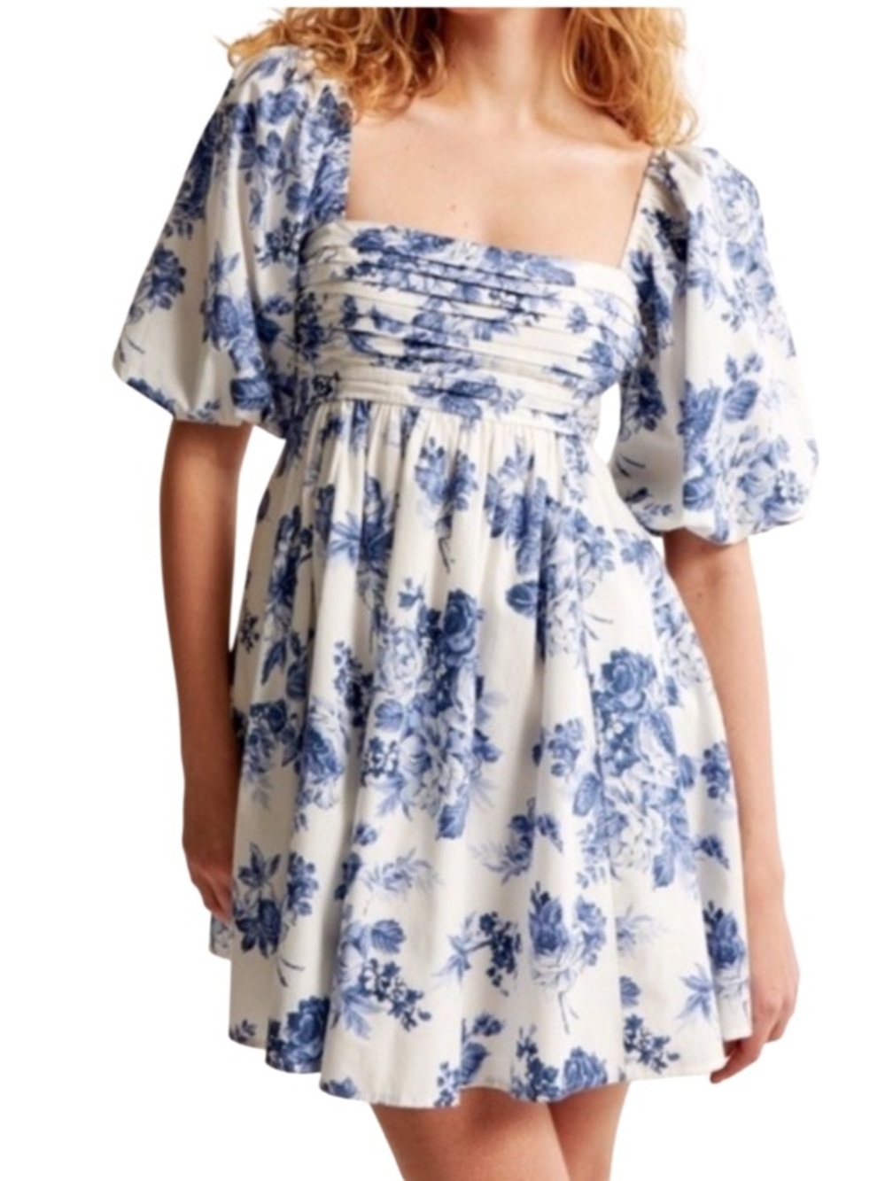 Abercrombie & Fitch Emerson Poplin Puff Sleeve Mini Dress S Blue/White Size XL